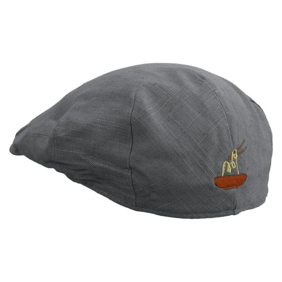 Bowl Of Noodle Embroidered Men's Linen Summer Ivy Cap - Slate M-L