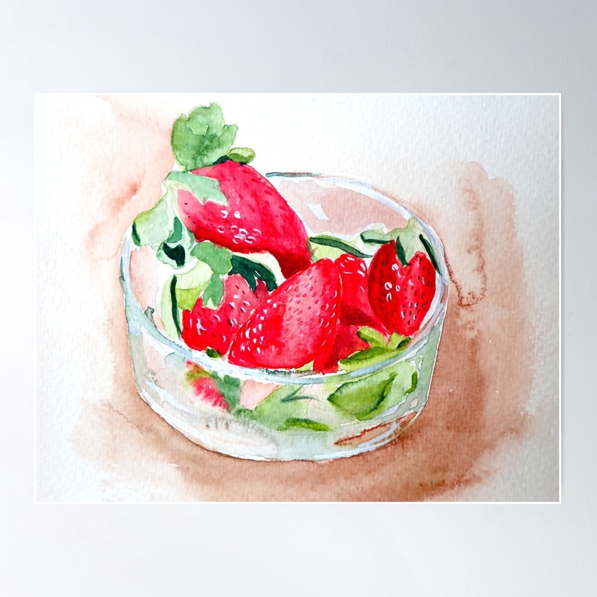 Bowl Of Strawberries Watercolor Painting Poster Wall Art, Modern Wall ...