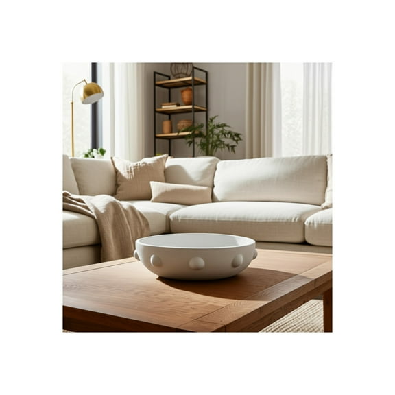 Bowl Pottery Clay Terracotta Raised Dot-Textured Accents 14" White for Home Office Bedroom Living Room