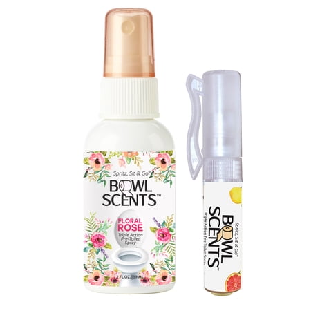 Bowl Scents Floral Rose Toilet Spray | 2 oz + Traveler - Prevents Nasty Poop Smell | Made in USA