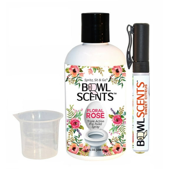 Bowl Scents Floral Rose Toilet Spray | 8 oz + Traveler | Prevents Nasty Poop Smell | Ships Same Day