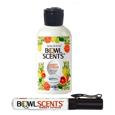 Bowl Scents Sweet Citrus Toilet Spray | 2 oz Refill + Traveler Unit | Fits in Pocket or Purse