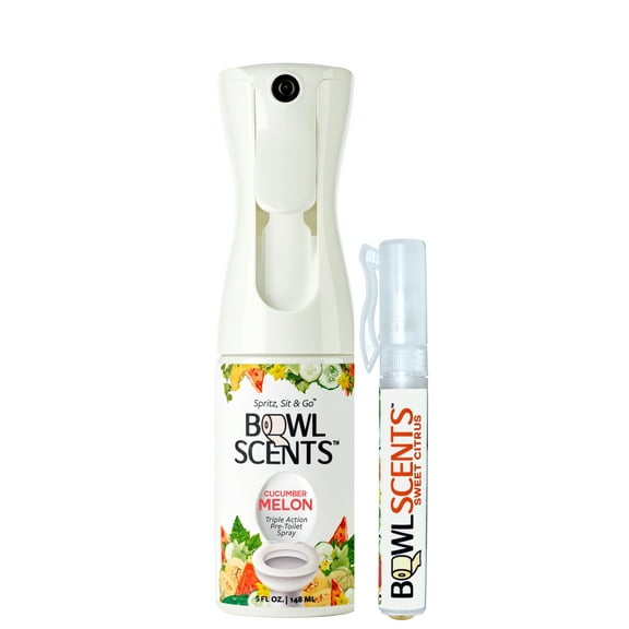 Bowl Scents Toilet Spray | Cucumber Melon 5 oz + Traveler Unit | Prevents Poop Smell