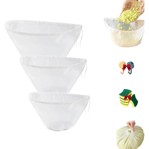 Bowl-Shaped Strainer Water-Squeezing Bag, Reusable Nut Milk Bag,Fine Mesh Nylon Filter Bags Juice Strainer, Cheese Cloth Filling Squeeze Nylon Bag, Adjustable Drawstring for Yogurt Fruit