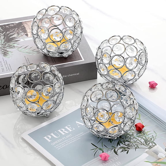 Bowl Tealight Holders Set of 4, Silver Candle Stands for Wedding Dining Table Centerpieces