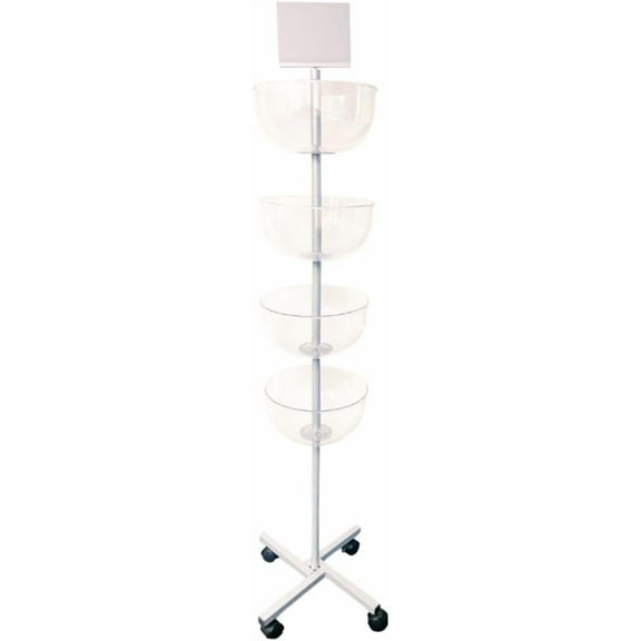 Bowl Tower Display | 4 Bowls | 66" high for Optimal Visibility | for Product Displays | Caster Base | Clear