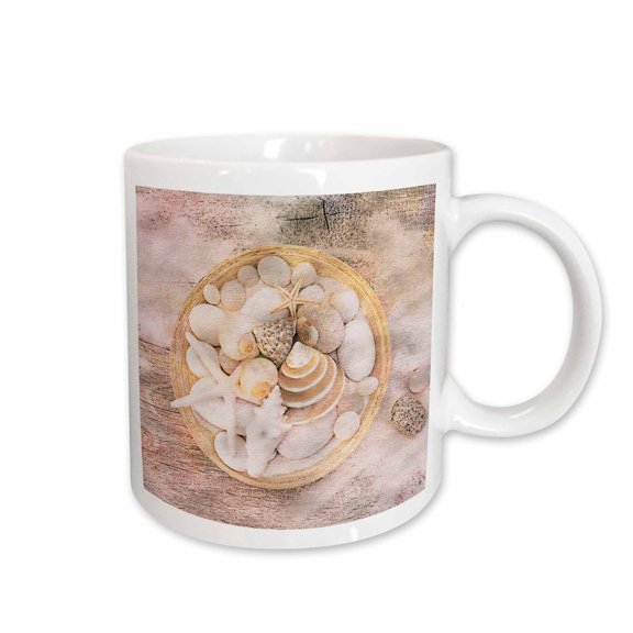 3drose, Bowl with Sea Shells Watercolor Illustration, 11oz Mug