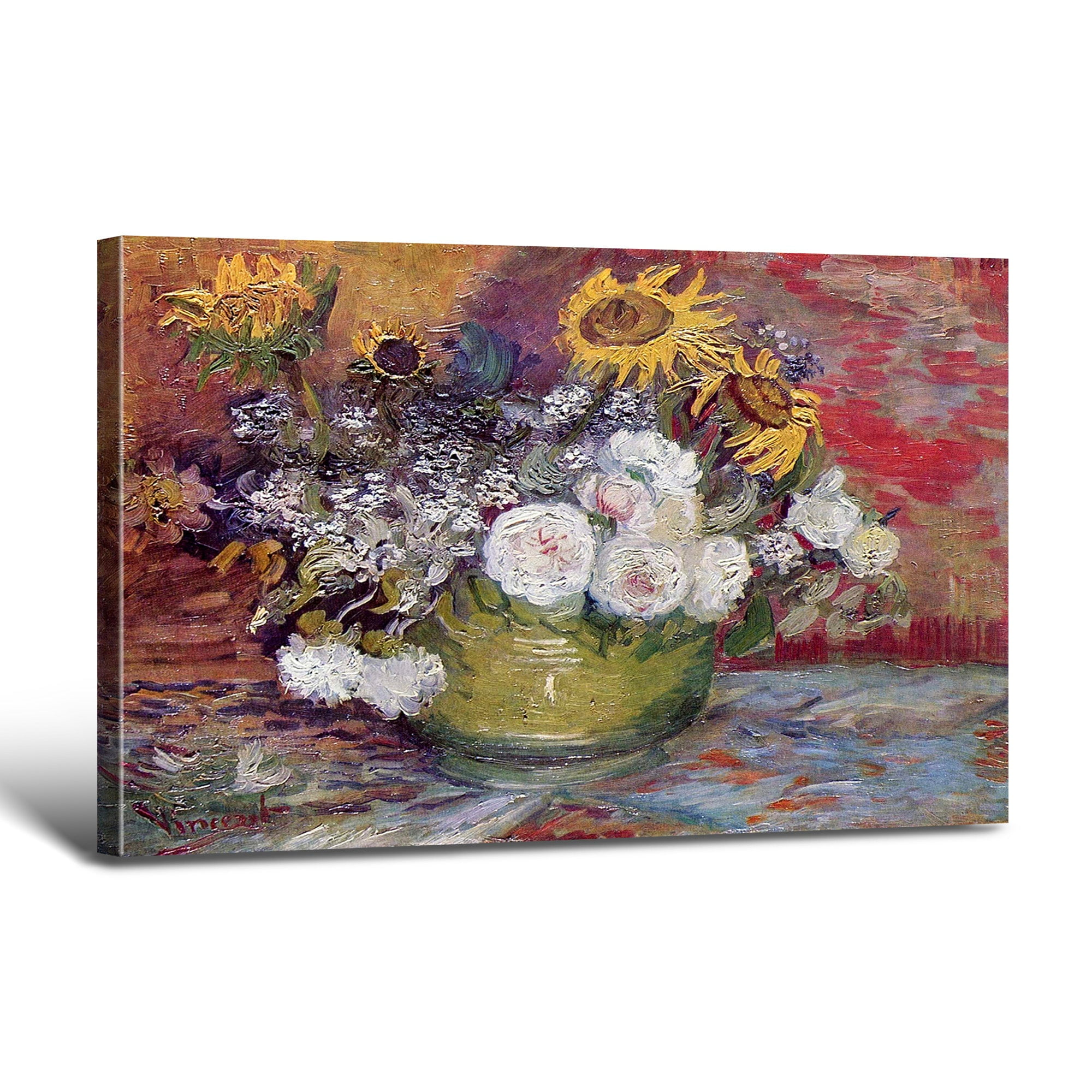 Bowl With Sunflowers Roses And Other Flowers (1886) Canvas Wall Art
