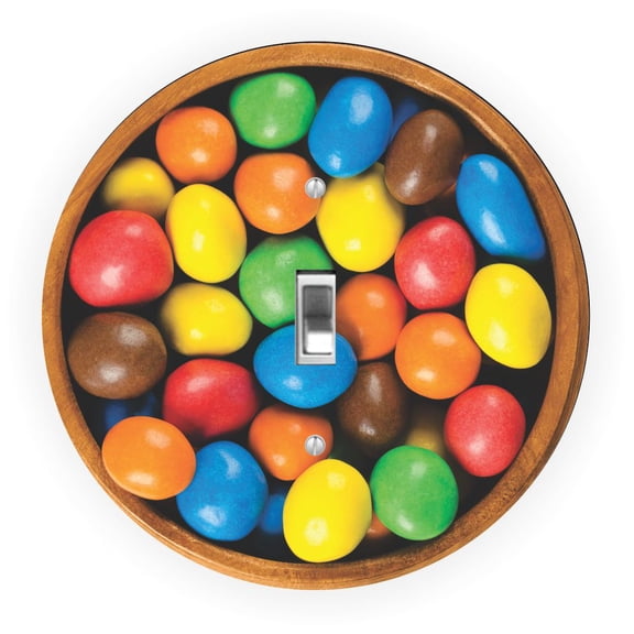 Bowl of Rainbow Candies Design - Round Light Switch Plate Cover - Double Toggle