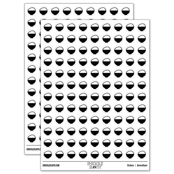 Bowl of Rice 200+ Round Stickers - White - Matte Finish - 0.50" Size