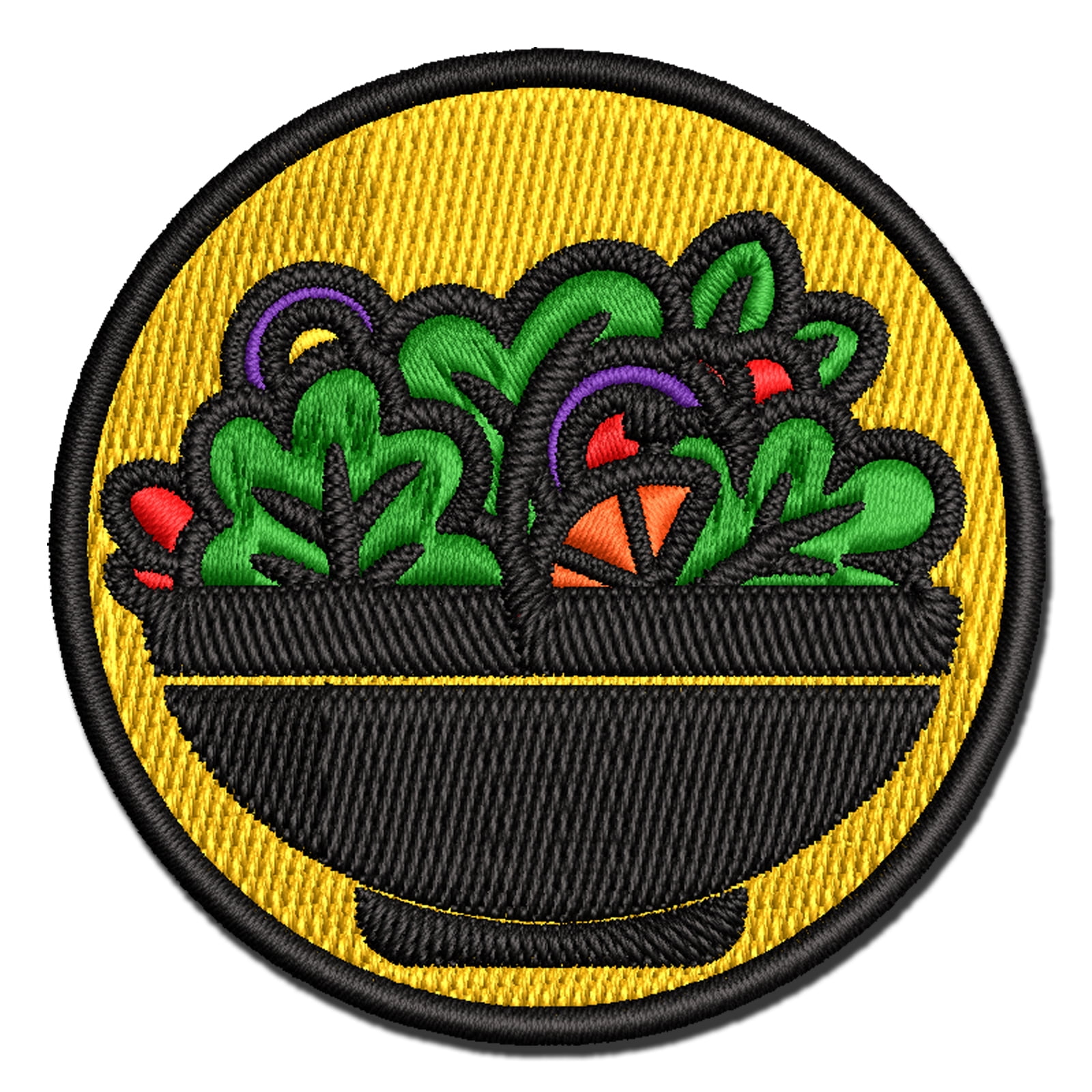 Bowl of Salad with Lettuce Tomato and Onion Applique Multi-Color Embroidered Iron-On Patch - 3.5 Inch Large