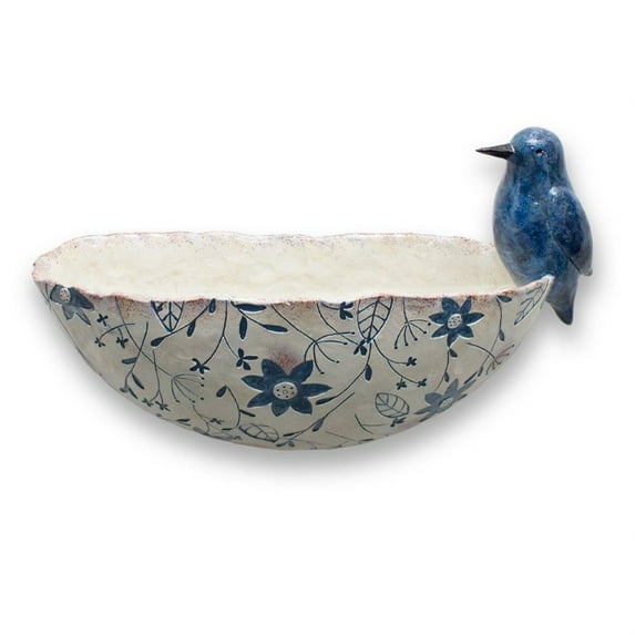 Melrose Resin Blue And White Bowl With Bird 82371DS