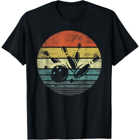 Bowler Gifts Retro Sunset Bowling Ball Silhouette Bowling T-Shirt