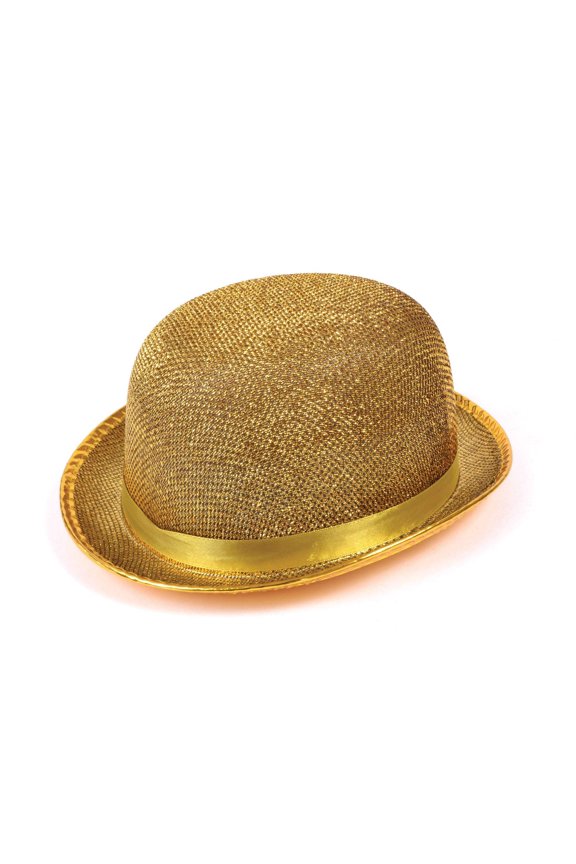 Bowler Hat Gold Lurex Hats Unisex One Size Adult Fancy Dress Party Book Week Halloween