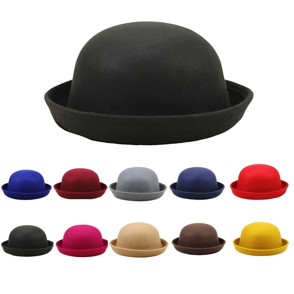 Bowler Hat Vintage Hat for Men and Women Round Cloche Upturn Brim Church Hats Black One Size