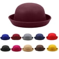 thumbnail image 1 of Bowler Hat Vintage Hat for Men and Women Round Cloche Upturn Brim Church Hats Wine One Size, 1 of 9