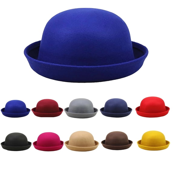 Bowler Hat Women, Bowler Hat Classic Roll Up Brim Panama Women Elegant Round Bucket Cap Mens Womens Royal Blue One Size