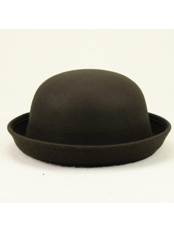 Bowler Hat Women Men Solid Rolled Brim Panama Cloche Bucket Cap Felt Dress Hat Coffee by Hontri