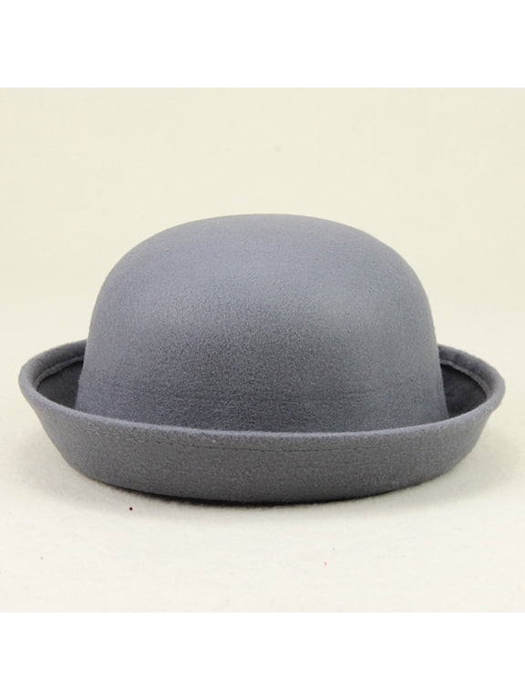 Bowler Hat Women Men Solid Rolled Brim Panama Cloche Bucket Cap Felt Dress Hat Grey by Hontri