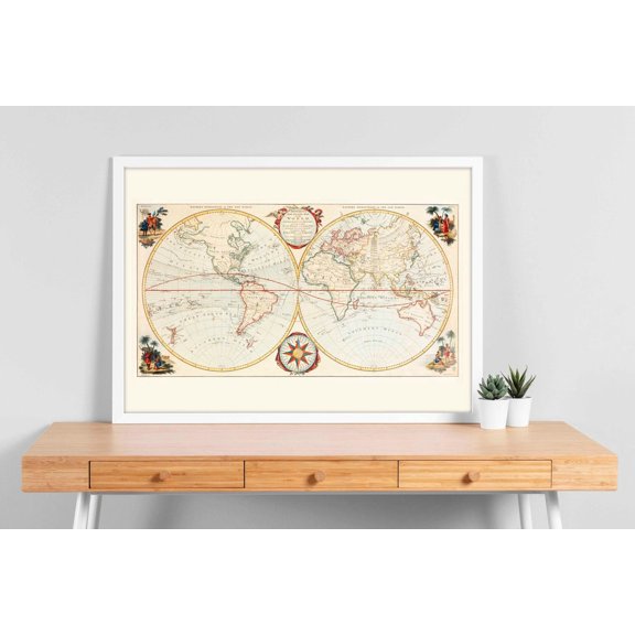 Bowles New Pocket Map World Botanical Portrait Decor Unframed Paper Print