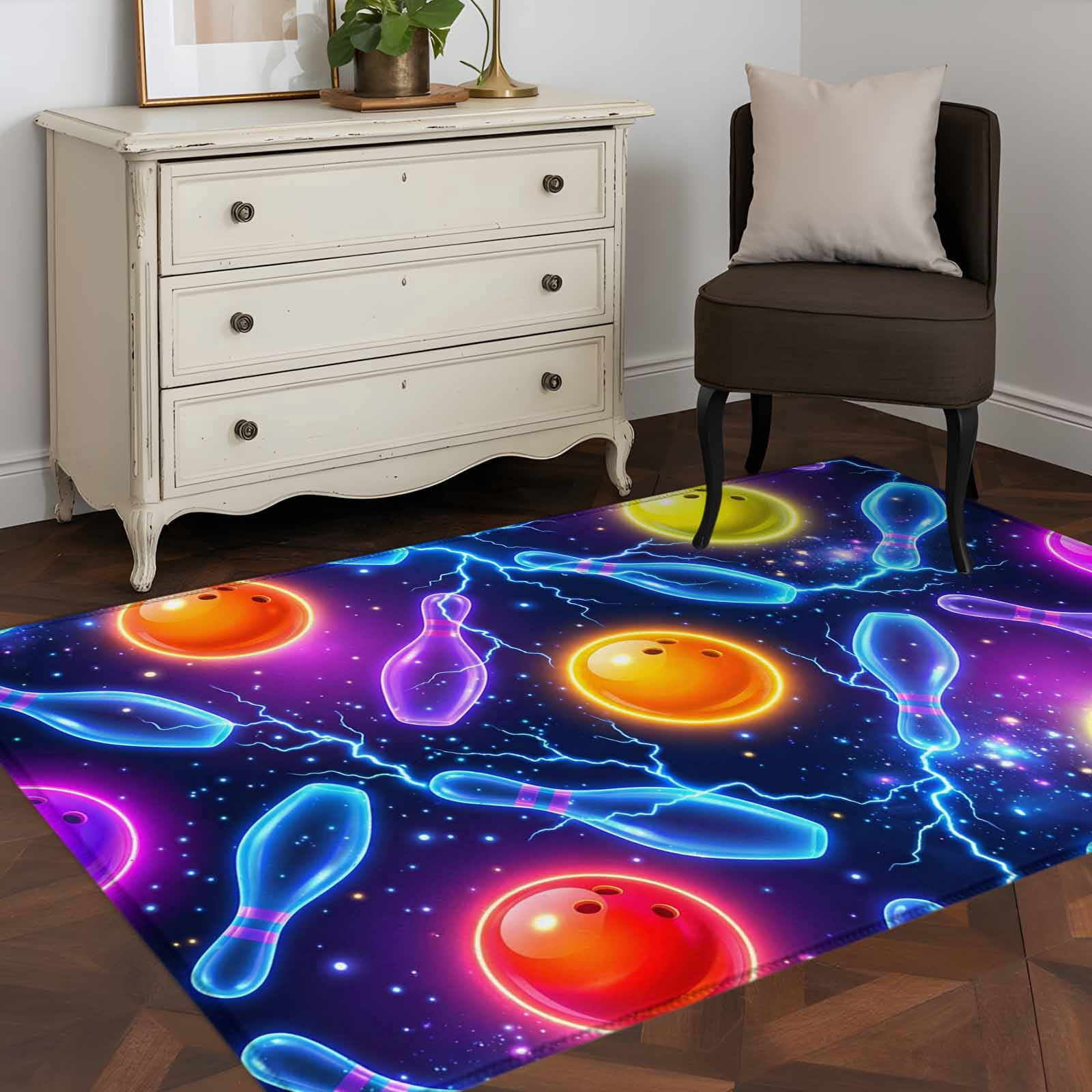 Bowling 4x6 Rug for Dining Table for 4 People Under Table, Purple Blue ...