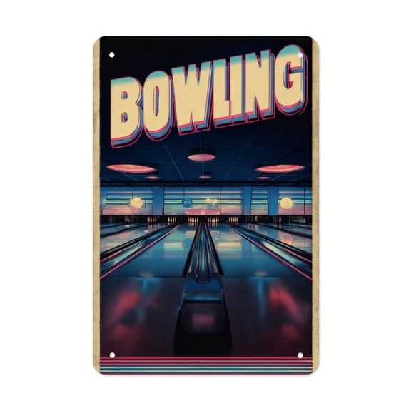 Bowling_Alley_Neon Vertical Tin Sign - Rust-Resistant Tinplate - Indoor & Outdoor