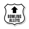 thumbnail image 1 of Bowling Alleys Up 12 inch X 12 inch Shield-Shaped Rust-Free Aluminum Metal Sign Weather Resistant Made in the USA, 1 of 6