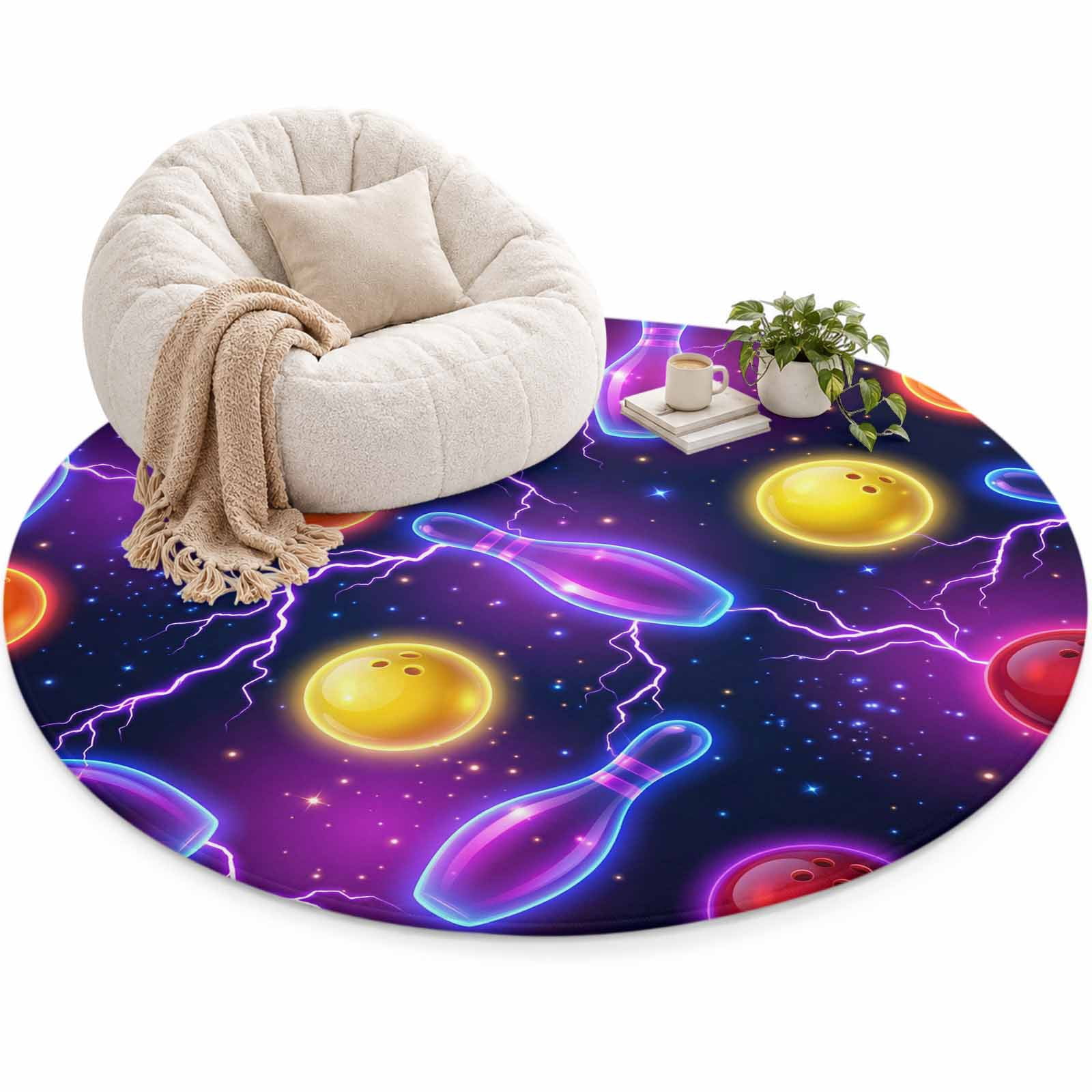 Bowling Area Rug 5', Purple Yellow Red Bowling Balls Bottles Sports ...