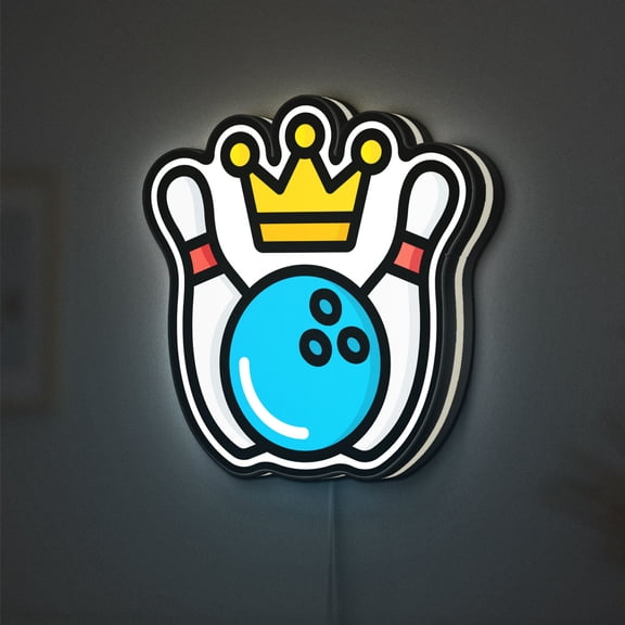 Bowling Ball 3D Novelty Light Box for Game Room Decor, Featuring Pin and Ball Scene, Illuminated Decor for Game Rooms and Sports Lovers (Width 8 inch, 20cm)