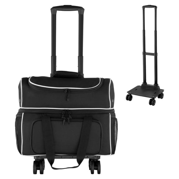 Bowling Ball Bag, 2 Ball Four Roller Bowling Bag with Wheels, Featuring a Separate Compartment for Shoes (Up To US Size 16) & Oversized Accessory Pocket, Retractable Handle Extends to 37.4 in