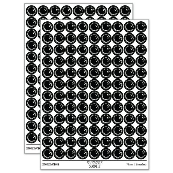 Bowling Ball Cartoon 200+ Round Stickers - Black - Gloss Finish - 0.50" Size