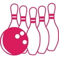 thumbnail image 1 of Bowling Ball Hitting Rack Of Pins Decal Sticker | 5.5-Inches By 4.9-Inches | Hot Pink Vinyl, 1 of 1