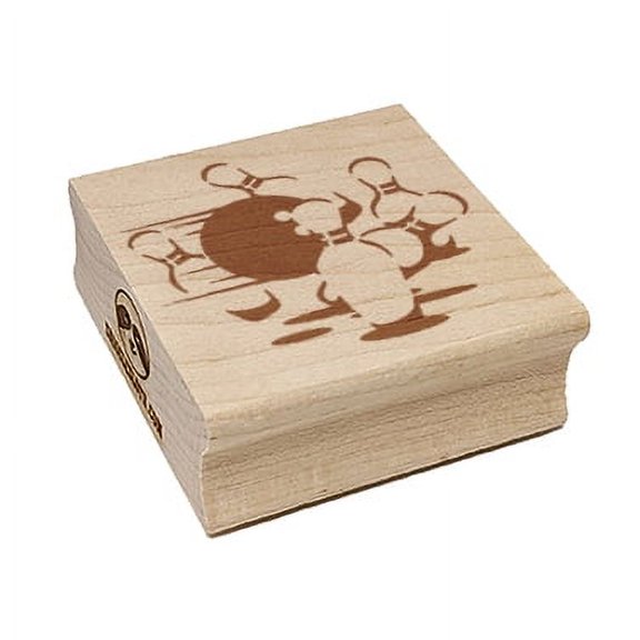 Bowling Ball Knocking Over Bowling Pins Square Rubber Stamp Stamping Scrapbooking Crafting - Small 1.25in