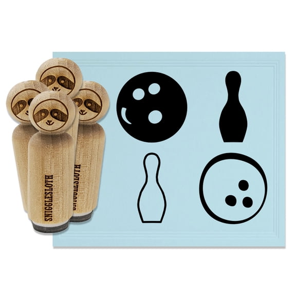 Bowling Ball Pin Outline Solid Rubber Stamp Set for Scrapbooking Crafting Stamping - Medium 1 Inch