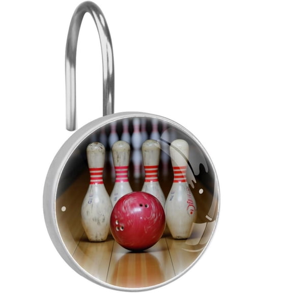 Bowling Ball Pins Shower Curtain Hooks Round Crystal Glass, Set of 12 Shower Curtain Rings - Shower Hooks for Curtain Shower Rings