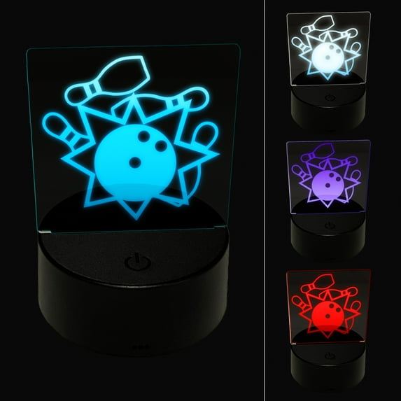 Bowling Ball Strike Pins LED Night Light Sign 3D Illusion Desk Nightstand Lamp