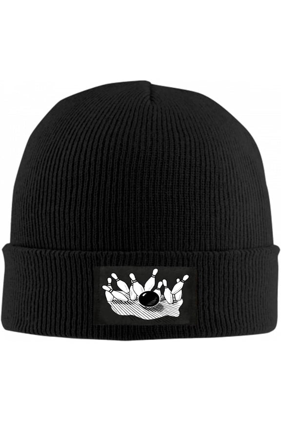 Bowling Ball Striking Bowling Pin Beanie Hat for Women Men Winter Hat Cuffed Winter Beanie Warm Skull Cap Plain Knit Hat Cap