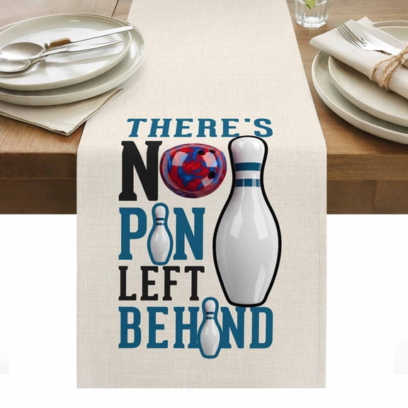 Bowling Ball Table Runner 13 x 90 Inch, There's No Pin Left Behind Linen Texture Washable Cotton Linen Dining Table Runner Tabletop Decorations for Restaurant Home Kitchen Party