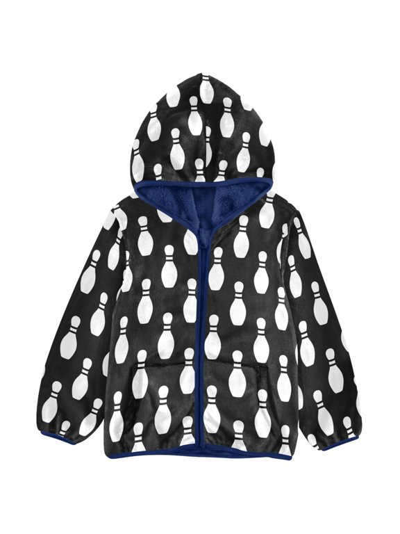 Bowling Ball on Black Kids Fleece Hood Jacket Fuzzy Outerwear 6T