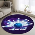 thumbnail image 1 of Bowling Balls Round Area Rugs 3 ft, Abstract Blue Bowling Ball Bottles Purple Washable Small Area Rug with Non-Slip Sturdy Edge Binding Round Front Door Mat Floor Carpet for Entryway, 1 of 9