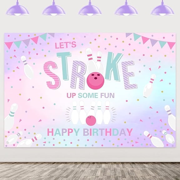 Bowling Birthday Backdrop Party Decorations Girls, Let's Strike Up Some Fun Happy Birthday Backdrop Banner Photography Background for Girl Bowling Birthday Sport Theme Birthday
