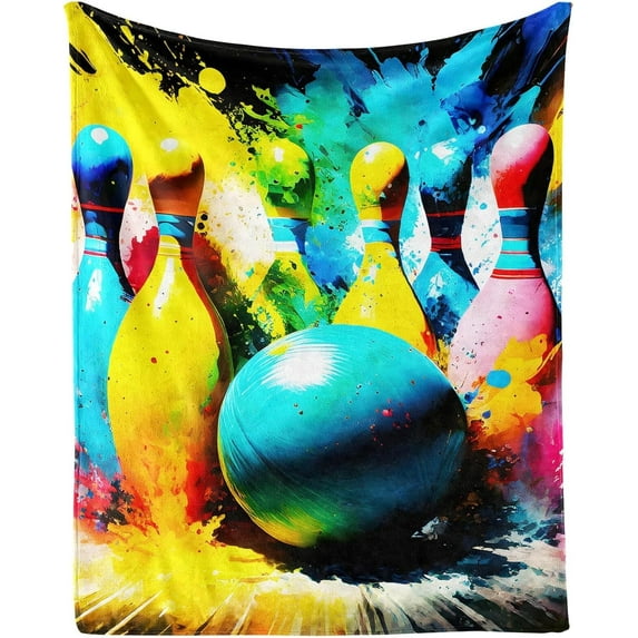 Bowling Blanket for Boys Girls, Colorful Bowling Themed Design Printed Throw Blankets for Kids Lap, Chair Sofa, Warm Soft Cozy Blanket, 40"x 50"