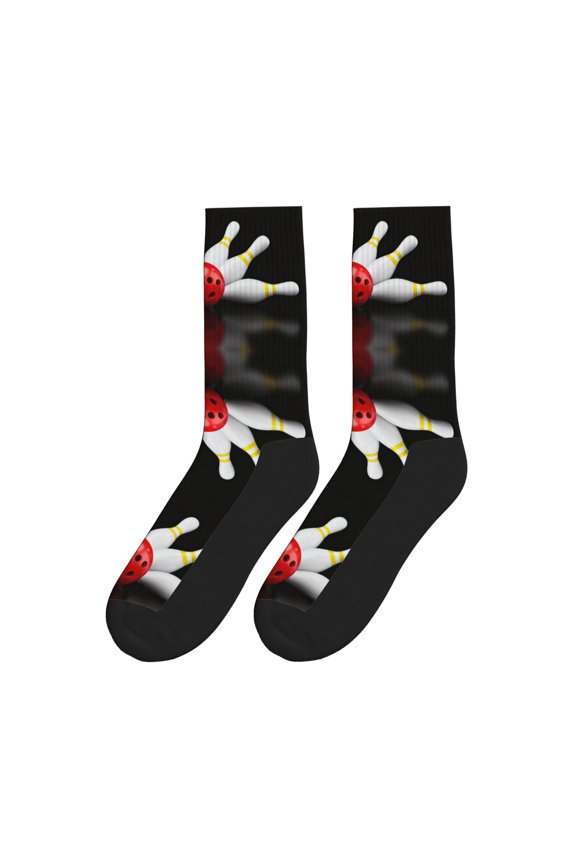 Bowling Bottle Print Colorful Athletic Crew Novelty Socks For Men Women