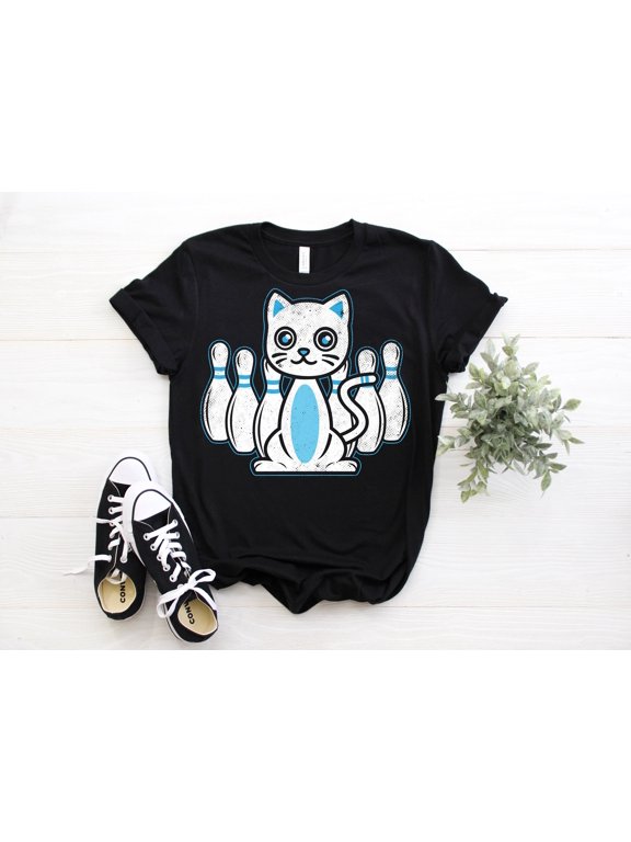 Bowling Cats Lover Ball Pin Player Gift T-Shirt, Kitty Cat Owner Shirts, Bowler Birthday Party Present, Bowling Team League Playing Costume,