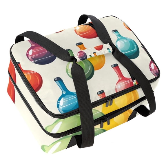 Bowling Double Layered Insulated Lunch Bag with Two Compartments, Large Capacity, Hand-Held, 7.1x11.4x16.1 Inches
