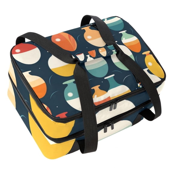 Bowling Double Layered Insulated Lunch Bag with Two Compartments, Large Capacity, Refrigeration, and Hand Carry - 7.1x11.4x16.1 Inches