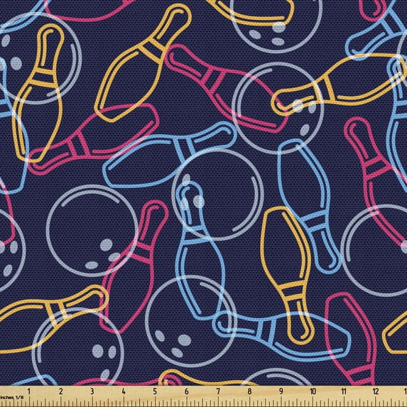 Ambesonne Bowling Fabric by the Yard Upholstery, Vibrant Color Outlines, 3 Yards, Multicolor
