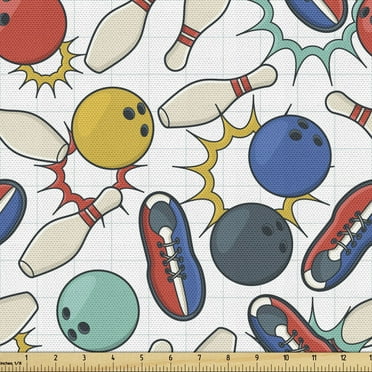 Ambesonne Bowling Fabric by the Yard Upholstery, Color Doodle Retro, 5 Yards, Multicolor