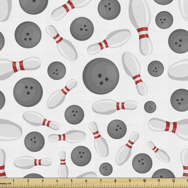 Ambesonne Bowling Fabric by the Yard Upholstery, Scattered Game, 5 Yards, Grey White Red