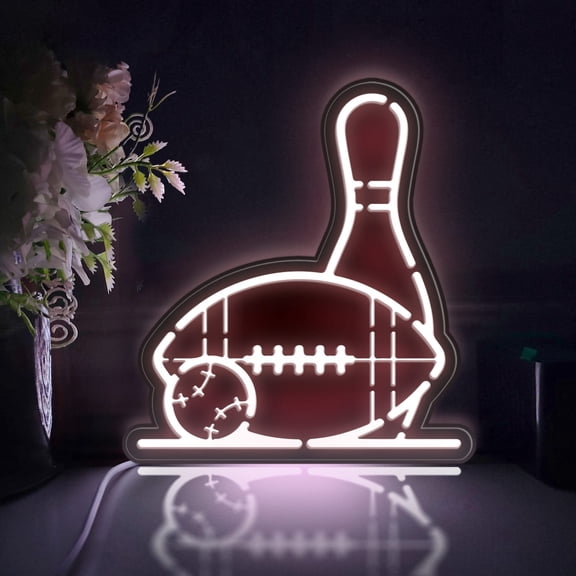 Bowling, Football, Baseball Led Light Box, Dimmable Neon-Like Light Signs USB Power for Wall Decor Bedroom Decoration, Static Light (WxH) 11"x13"